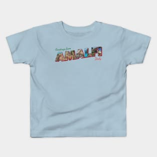 Greetings from Amalfi in Italy Vintage style retro souvenir Kids T-Shirt